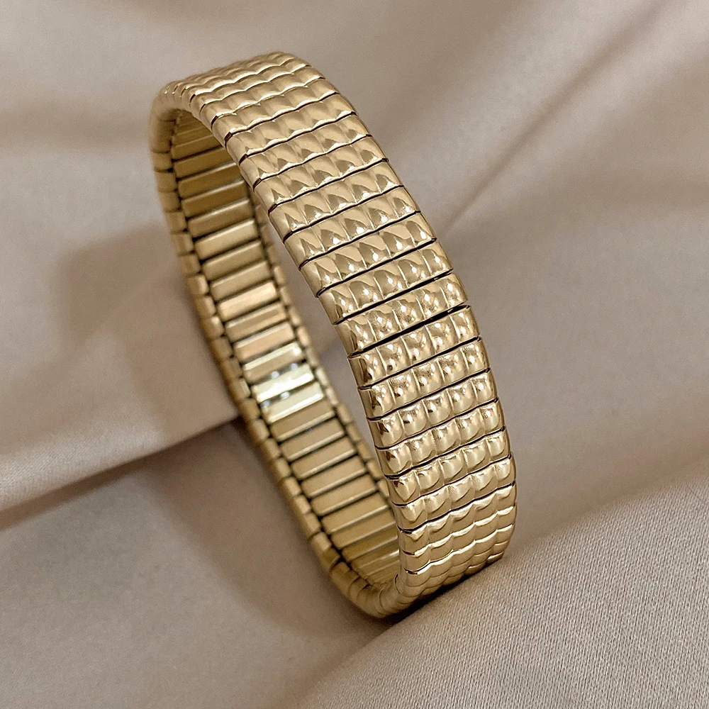 Edelstahl-Armreif, glänzend, einfarbig, dickes Armband für Damen, Manschettenarmband, glatter Charme, vergoldete Armbänder, Schmuck – Detail 10