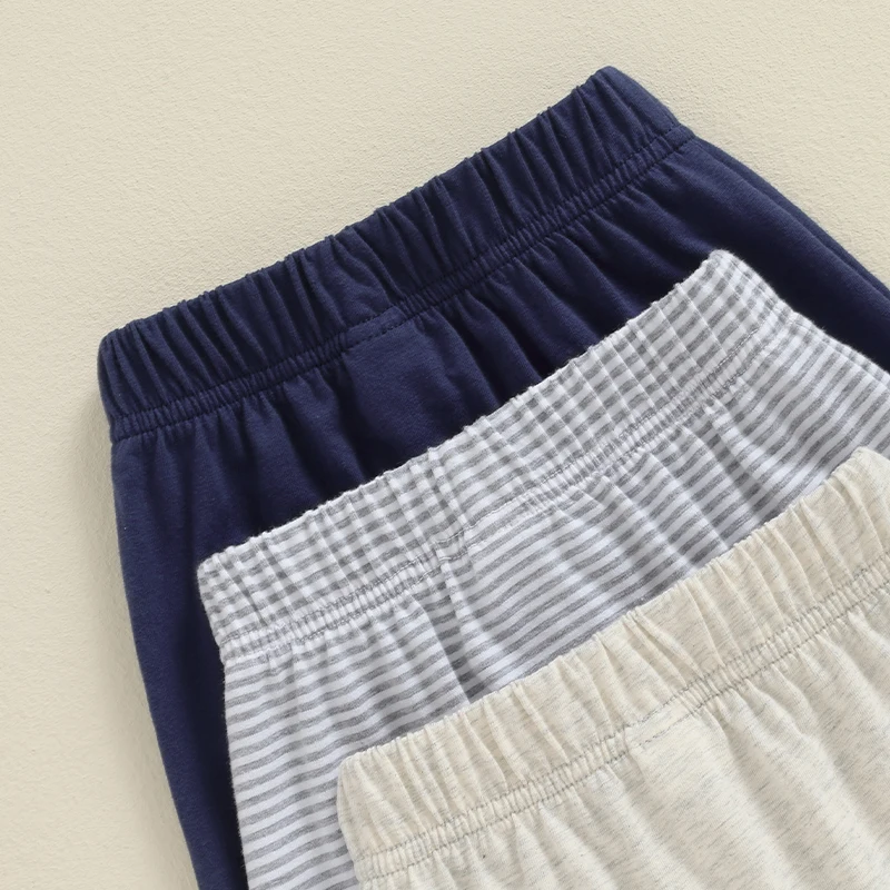 Kids Toddler Boy Summer Shorts Elastic Band Solid Color Striped Casual Button Shorts