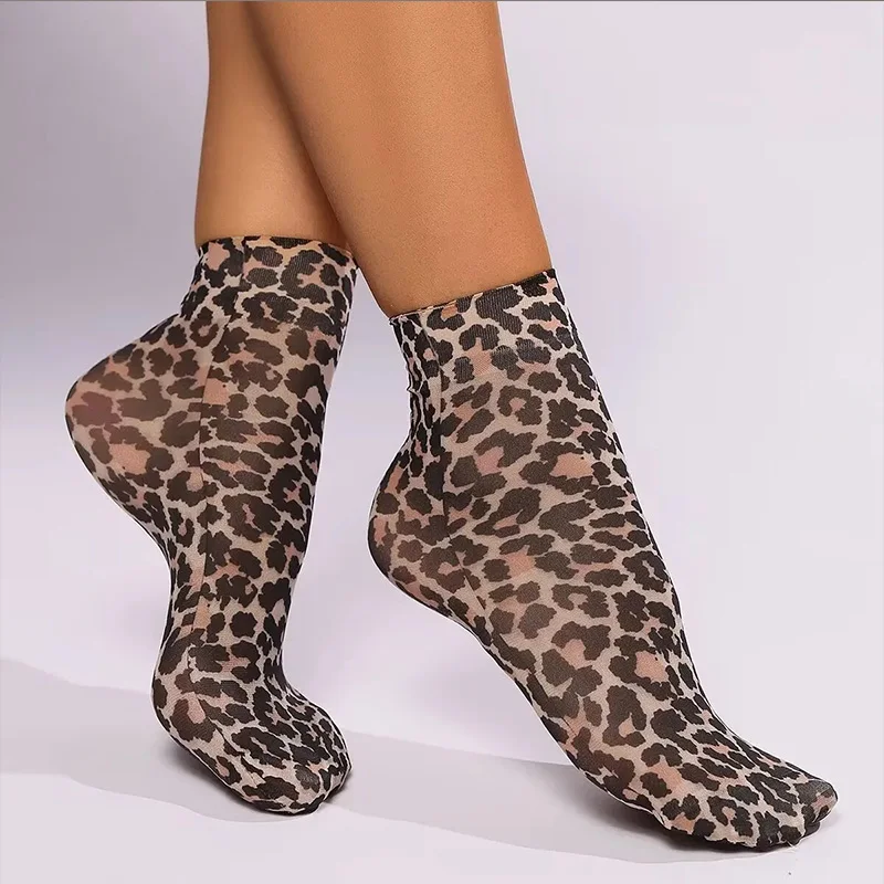 Leopard Print Ultra Thin High Elastic Summer Socks