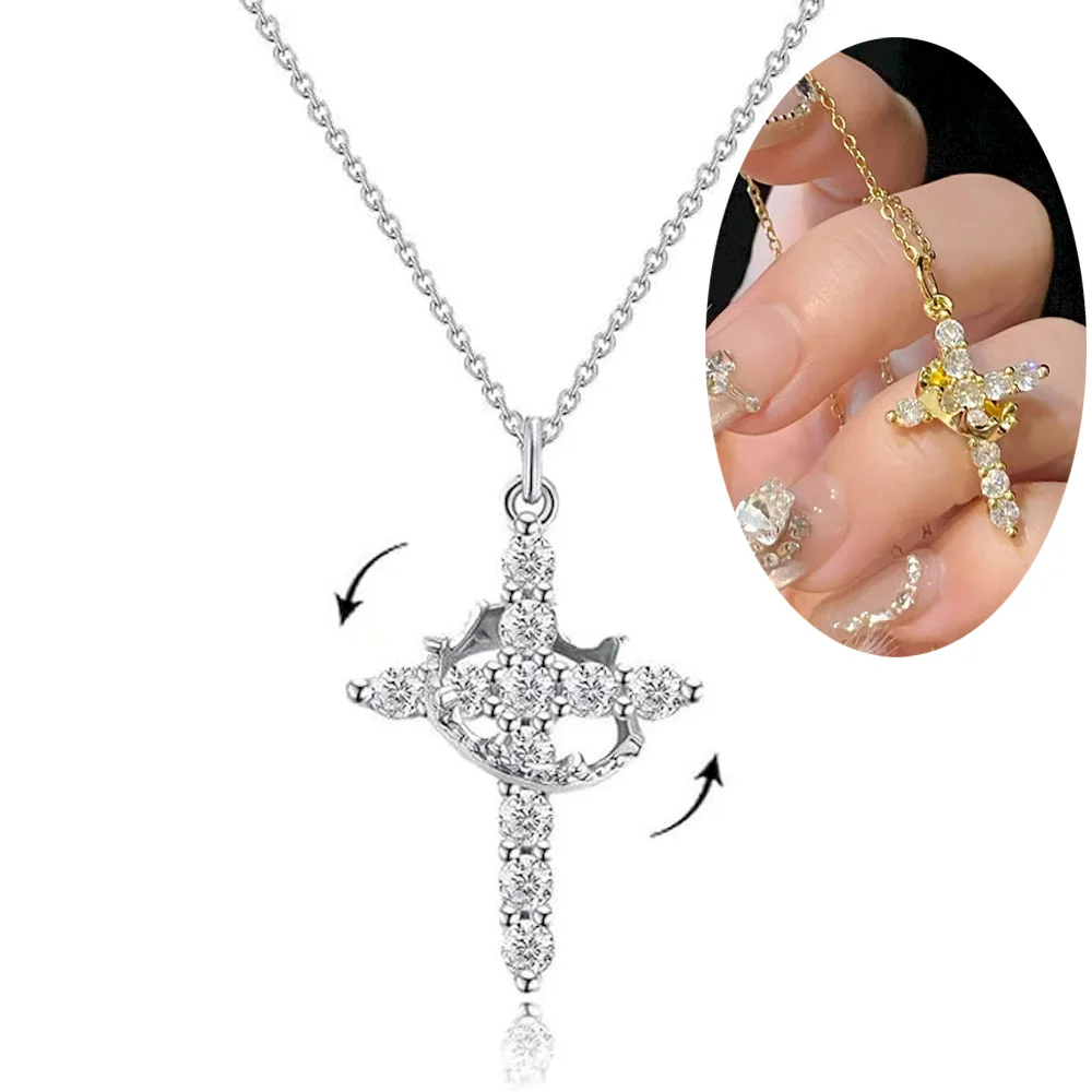 Elegant Rose Gold Rotatable Cross Pendant Necklace with Stainless Steel Chain
