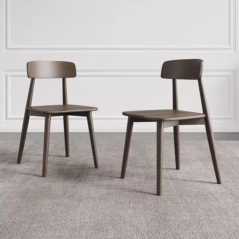 

OK Chair Solid wood dining chair Nordic modern simple home living room small flat walnut color pure solid wood log dining table