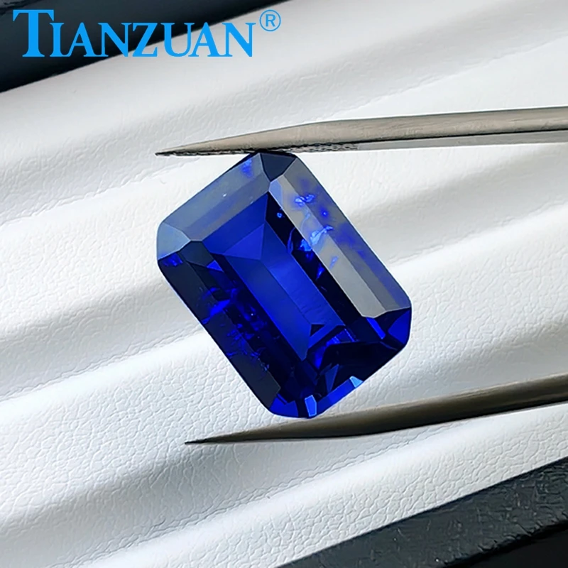 Lab Grown Sapphire Gemstone Octagon Shape Royal Blue Sapphire Emerald cut Stone With Inculsions Loose Sapphire Stone