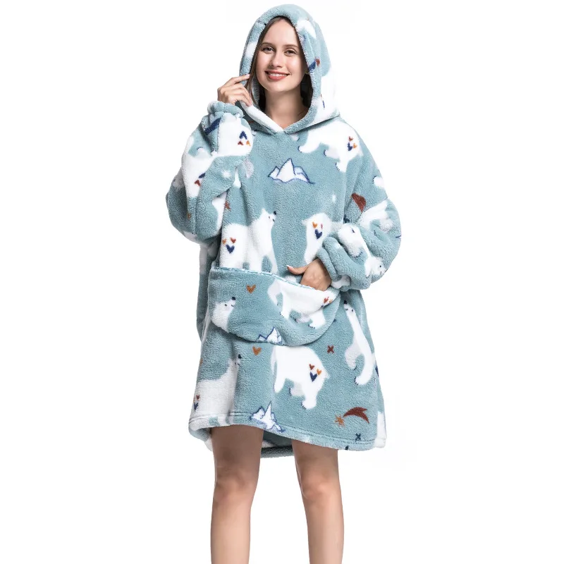 Comfortable Sherpa Hoodie Blankets, Oversized Blanket Sweatshirt, Cozy  Blanket with Sleeves and Large Front Pocket for Adults, Teens (blue) 