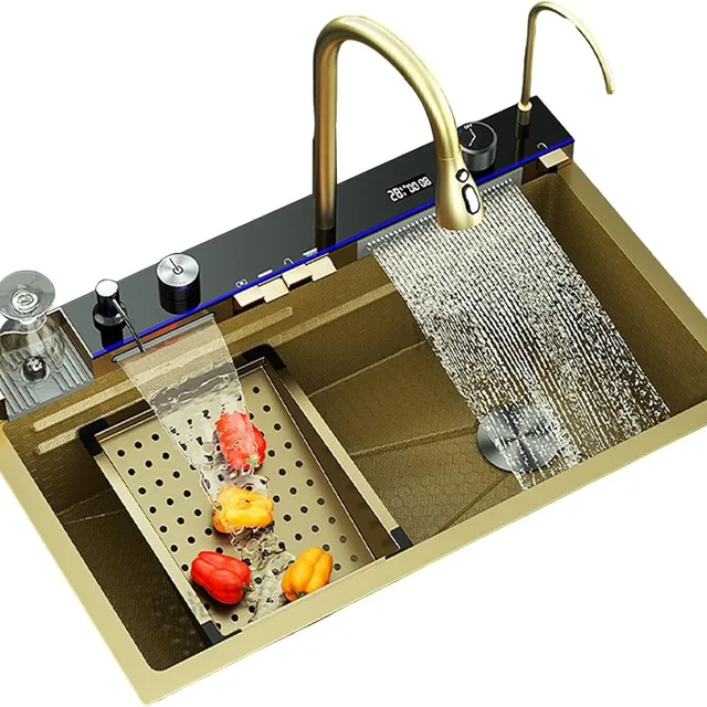 อ่างล้างจานครัวแบบชามเดี่ยวขนาดใหญ่ ทำด้วยมือ ผลิตจากสแตนเลส 304 ยี่ห้อ Golden Whale พร้อมหน้าจอแสดงผลดิจิตอล สำหรับขายส่ง 5 อ่างล้างจานครัวแบบชามเดี่ยวขนาดใหญ่ ทำด้วยมือ ผลิตจากสแตนเลส 304 ยี่ห้อ Golden Whale พร้อมหน้าจอแสดงผลดิจิตอล สำหรับขายส่ง 5