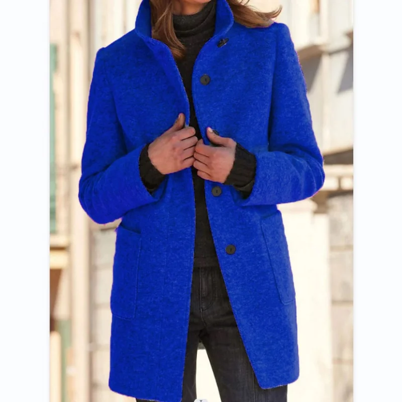 2024 New Double Pockets Warm Coats Women Korean Chic Notched Collar Straight Jackets Autumn Winter Vintage Single Breasted Tops