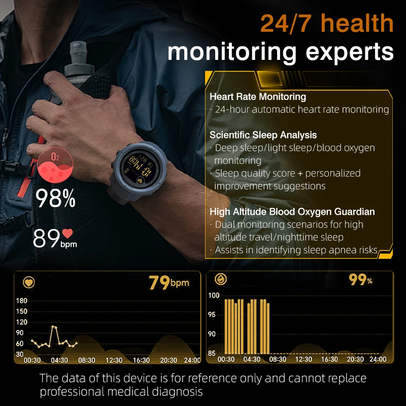 NORTH EDGE MARS 5 smartwatch voor heren digitaal horloge buiten militaire sport LED-horloges waterdicht 50M HR & SpO2 Health Trackr - Afbeelding 4