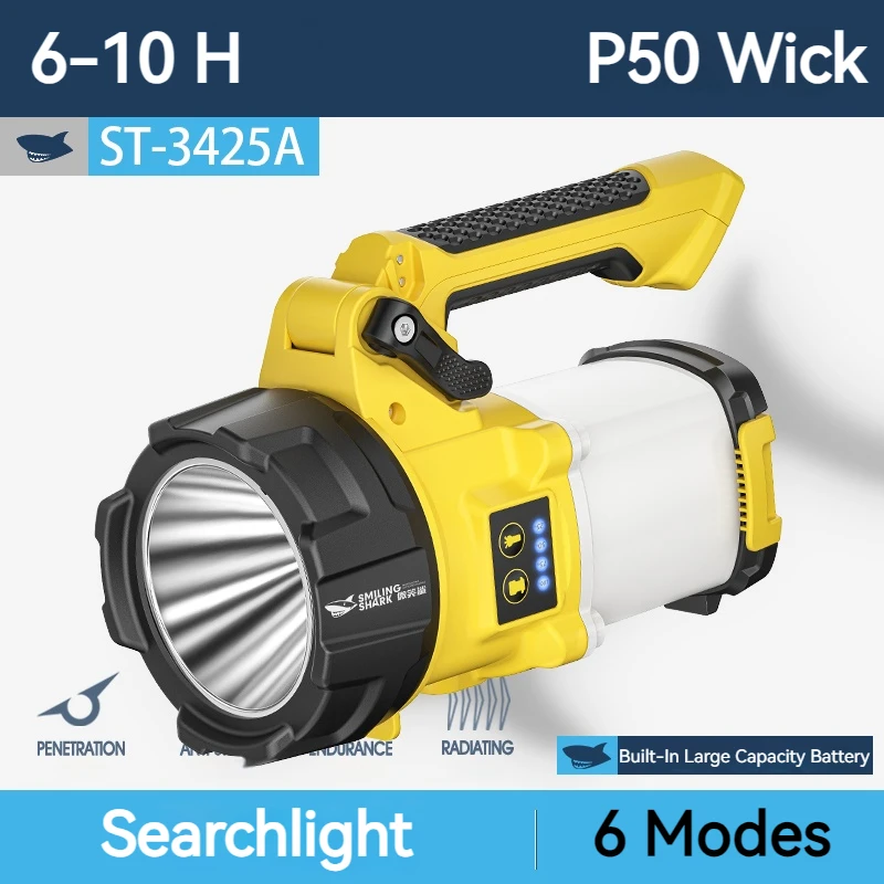 כריש מחייך st3425a נטענת, פנס חיצוני כף יד נייד, עם תצוגת חשמל, לקמפינג, חירום