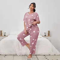 5XL Big Size Pajamas For Women Summer Autumn Faux Cotton Pajama Set  Short Sleeved Casual Loose Luxury Print Sleepwear Pijama - Image 2