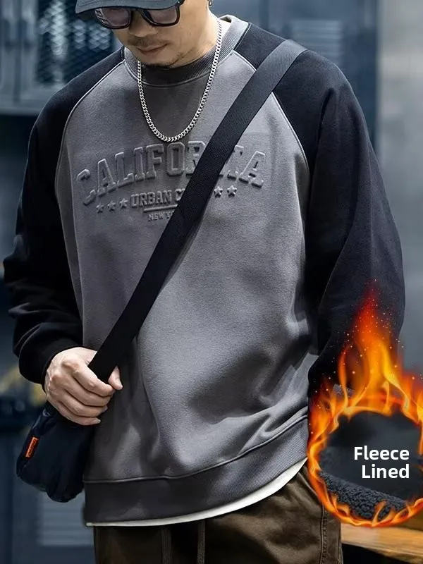 High-End American Sle Fce-Lined round Ne Sweatirt Men's Autumn Winter Casual Loose Bot irt Men's Faion Trend