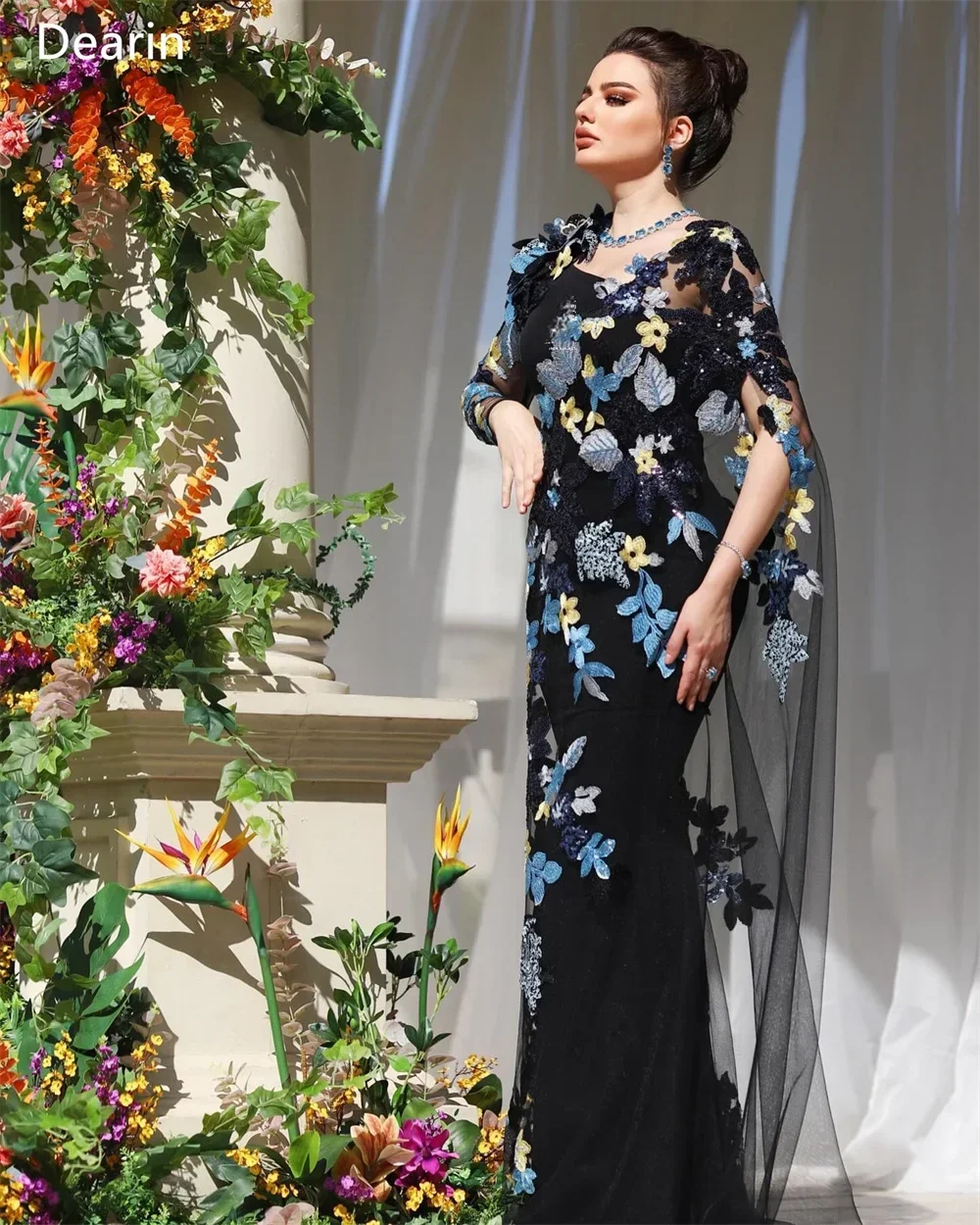 فستان سهرة تول مطبوع فاخر