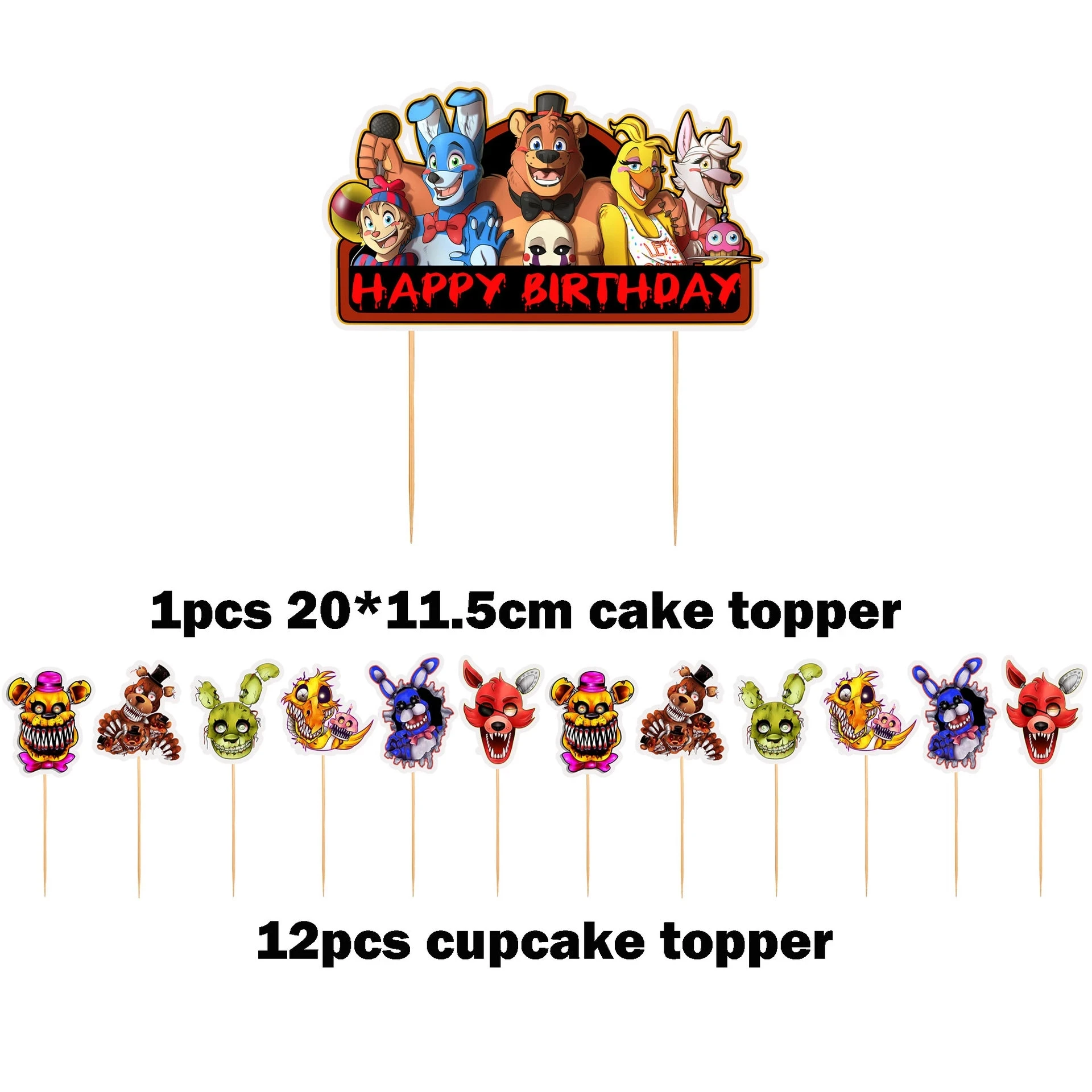 25 Cake Decorations for Fnaf Cake Topper Cupcake Toppers Set, Fnaf Happy  Birthday for Bday