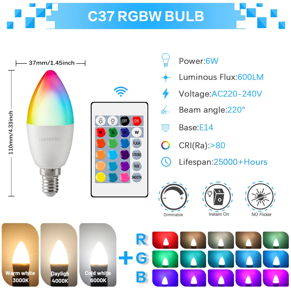 ตัวเลือกสินค้า หลอดไฟ LED สีสันสดใส ปรับแสงได้ 20W