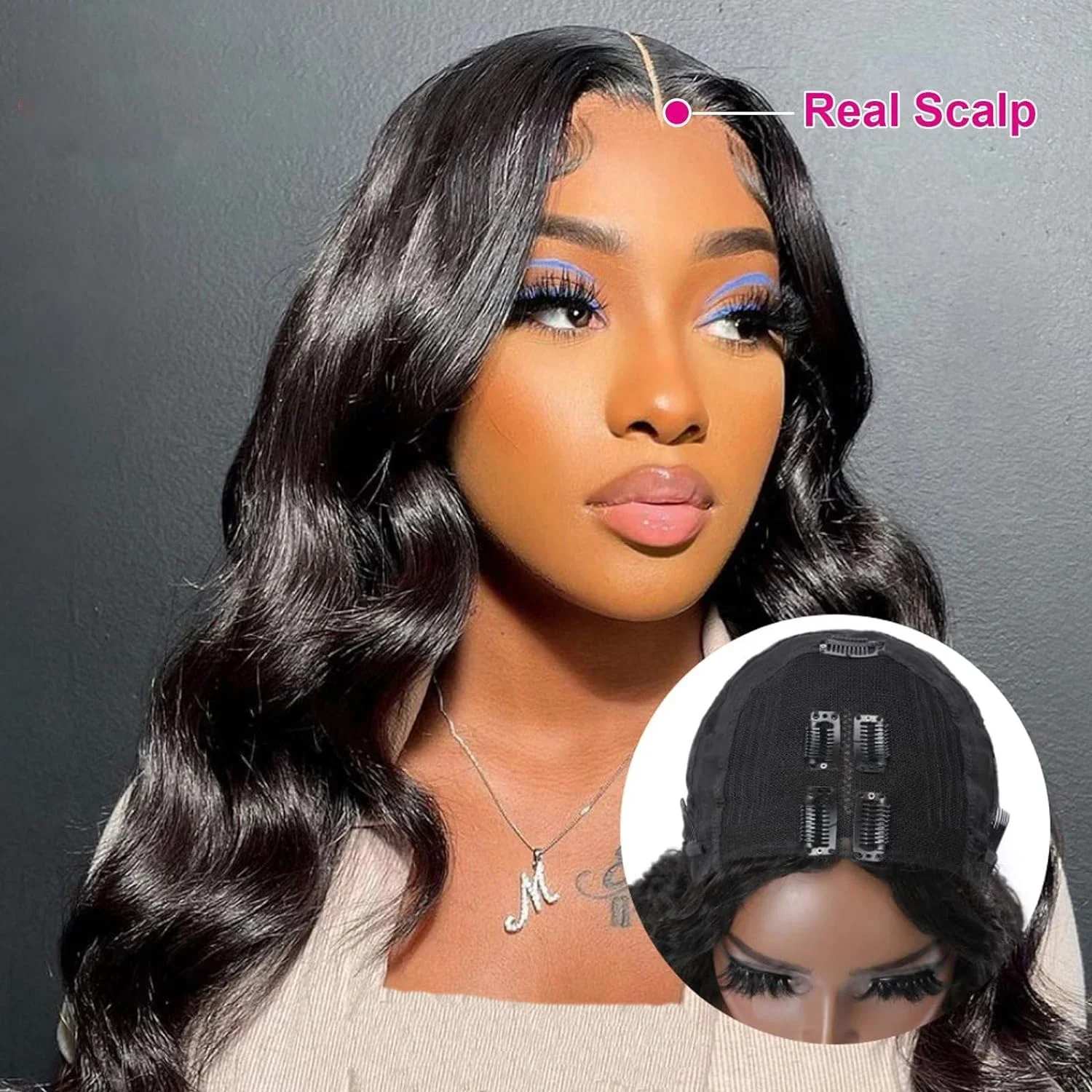 V Part Wig Human Hair Body Wave Brazilian Hair Wig For Black Women 200 Density 12-32inch Natural Color V Shape Wig No Tangle Wig 2