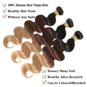Ombre Body Wave Bundles With Frontal T1b/4/27 Colored Bundles With Frontal Brazilian Hair Bundles With Lace Frontal Closure