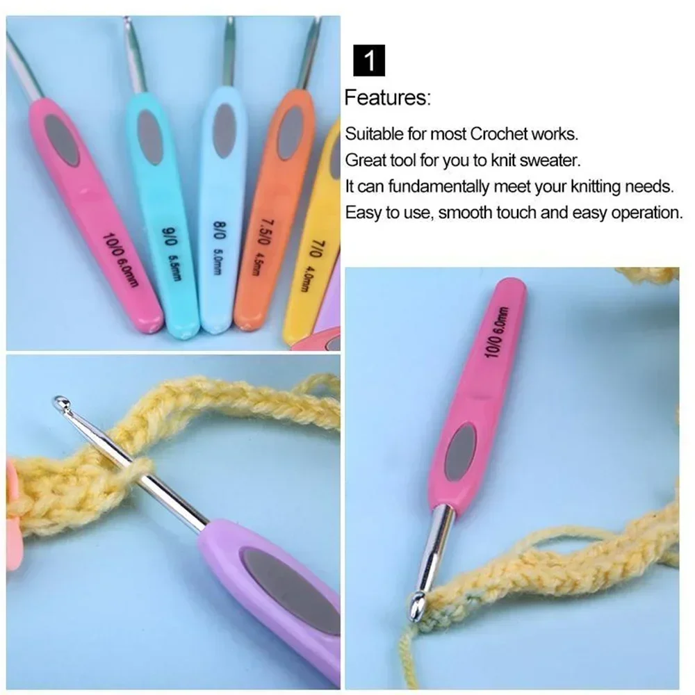 Delysia King 8 pcs/set of colorful soft plastic handle sweater crochet needle set 2.5-6mm crochet needles