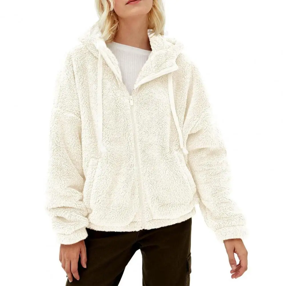 

Autumn and winter women's fur zipper hooded top woolen top jacket Daily wear