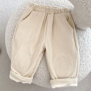 New winter baby clothing, 0-3 year old male and female babies, knee pads embroidered with corduroy and velvet pants 1