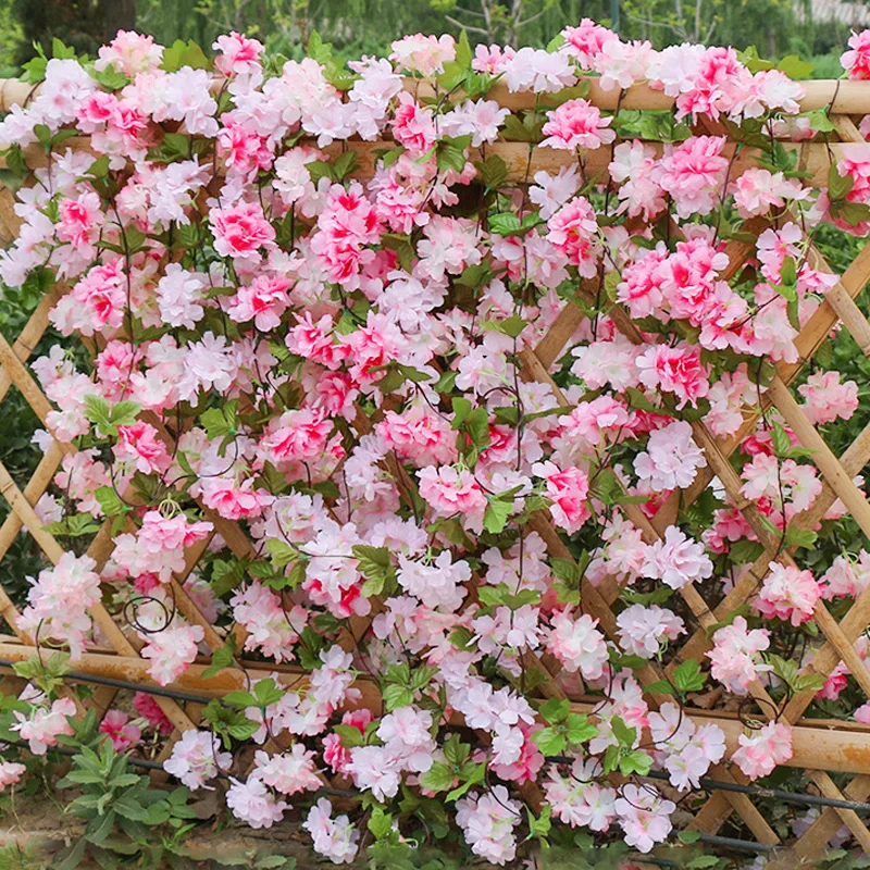 

Artificial Flowers Vine Cherry Blossom Flower Rattan DIY Wedding Decoration Party Arch Home Decor Wall Hanging Garland Plants