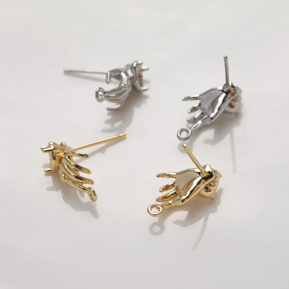 

4PCS 14K Gold Plated Brass Special Delicate Hand Earrings Ear Stud DIY Accessories Brass Jewelry Making Supplies