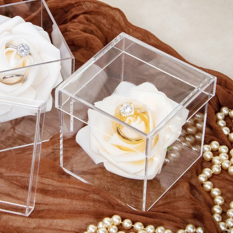 

Acrylic Flower Box A Rose Small Boxes Valentine's Day Present Surprise Romantic Dating Plexiglass Wedding Favor Jewelry Gift Box