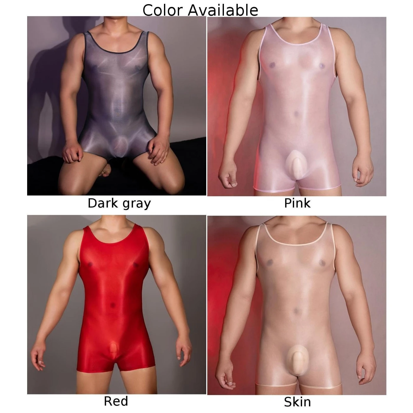 New Mens Daily Bodysuit Lingerie Fitness Glossy High Elastic Oil Shiny Sheer Sleeveless Slim Solid Classic Male Underwear