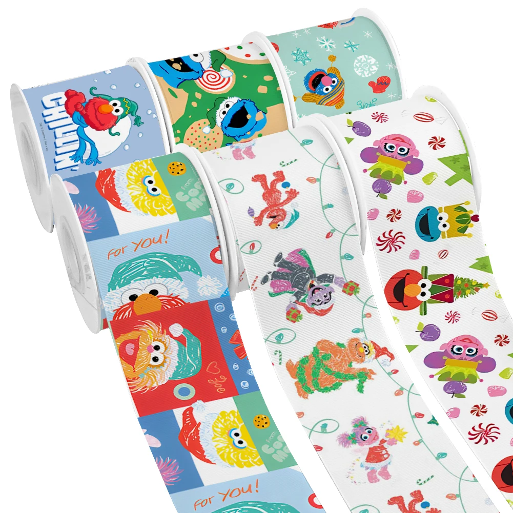 

Christmas Theme Monster Cartoon SesameStreet Design Pattern Printed Grosgrain Satin Ribbon for Gift Wrapping Hair Bow 50 Yards