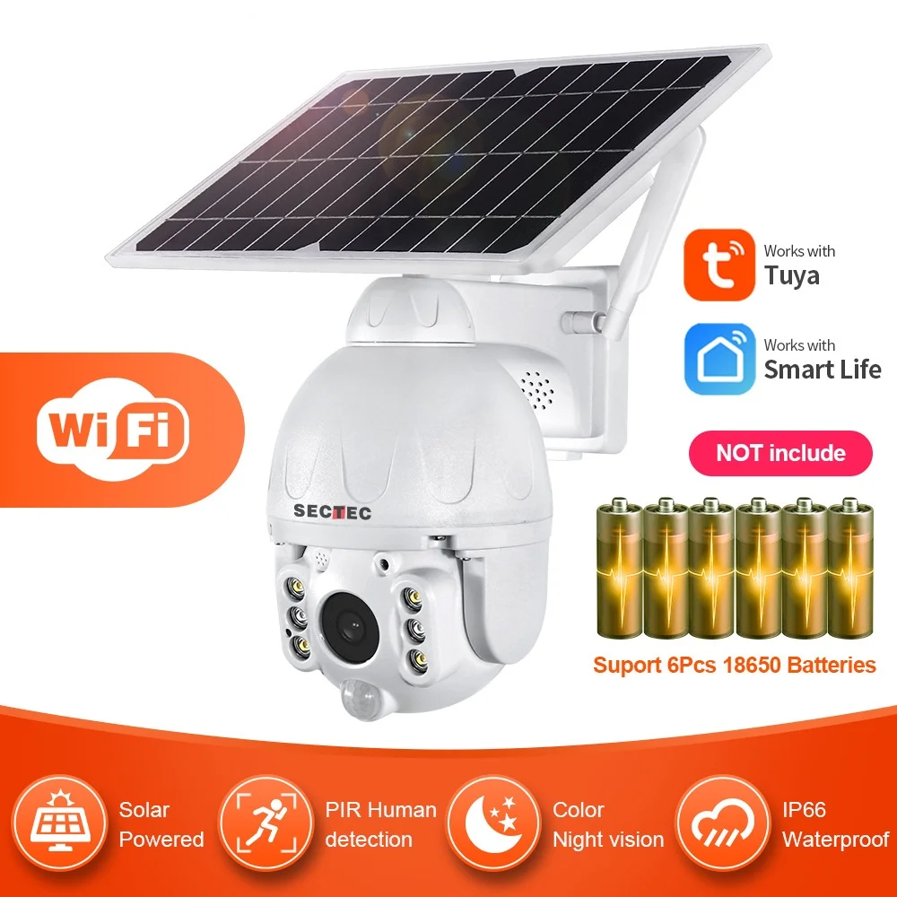 

Tuya WiFi Solar Camera 1080P Battery Power Outdoor Smart CCTV Security Video Surveillance WiFi IP66 Waterproof Two Way Audio Cam