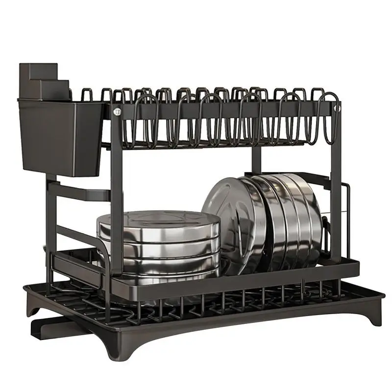 

Dish Organizer Rack Rust Prevention Dish Drainer With Cup Holder Portable Space-Saving Dish Rack And Utensils Holder