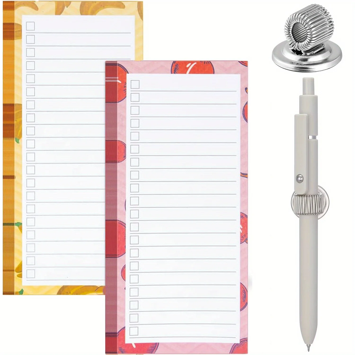 2 Packs of Magnetic Shopping List Pads and 1 Magnetic Pen Holder 100 Tear Sheet Magnetic Shopping List Magnetic Pen Holder