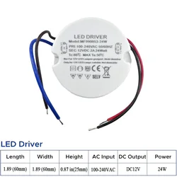 Ultra Slim Round LED Power Supply Transformer, 24W - 36W, AC to DC Conversion for LED Lamps (12V 24W)