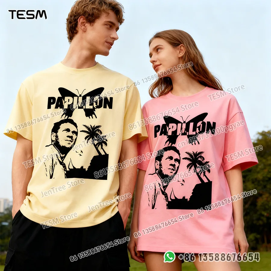 TESM Camiseta de algodón para hombre y mujer, ropa de calle de verano, moda de manga corta, camiseta informal de algodón