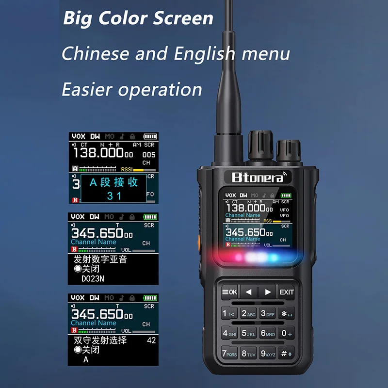 BTDX BT-8000 10W Full Band Ham Radio Amateur 2 Way Radio 256CH Walkie Talkie AM Air Aviation Band Color Scanner Marine NOAA Scan 3