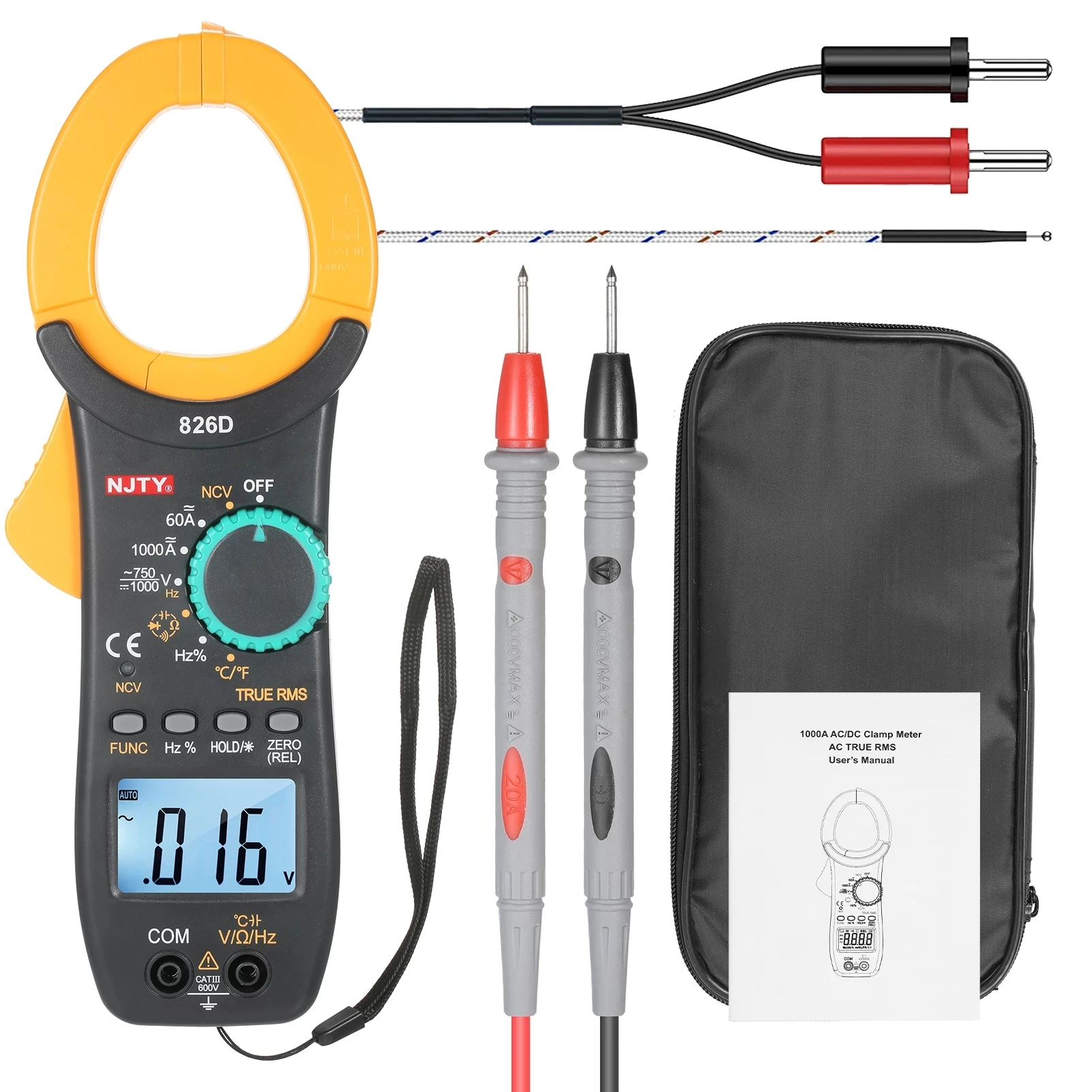 NJTY Digital Clamp Meter DC/AC Current 6000 Counts Multimeter Ammeter Voltage Tester Car Amp Hz Capacitance NCV Ohm Test |
