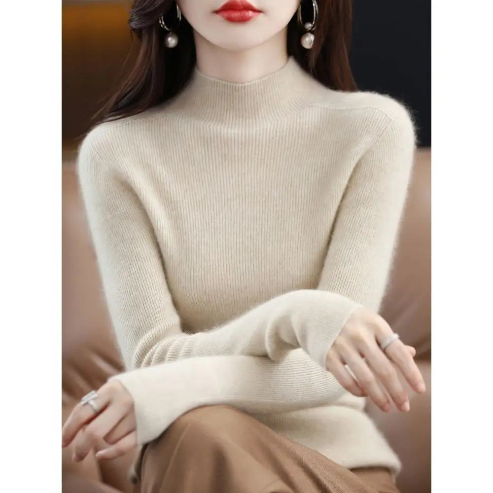 

Knitwear Sweater Women's Half-high Neck Underneath Short Long-sleeved Slim Base Sweater for Autumn and Winter