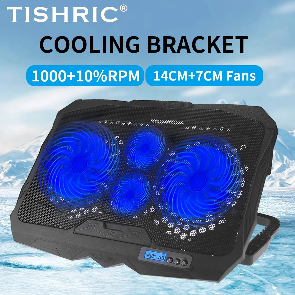 TISHRICLaptopCoolingPadwith4FansCoolerLedScreenTwoUSBPorts