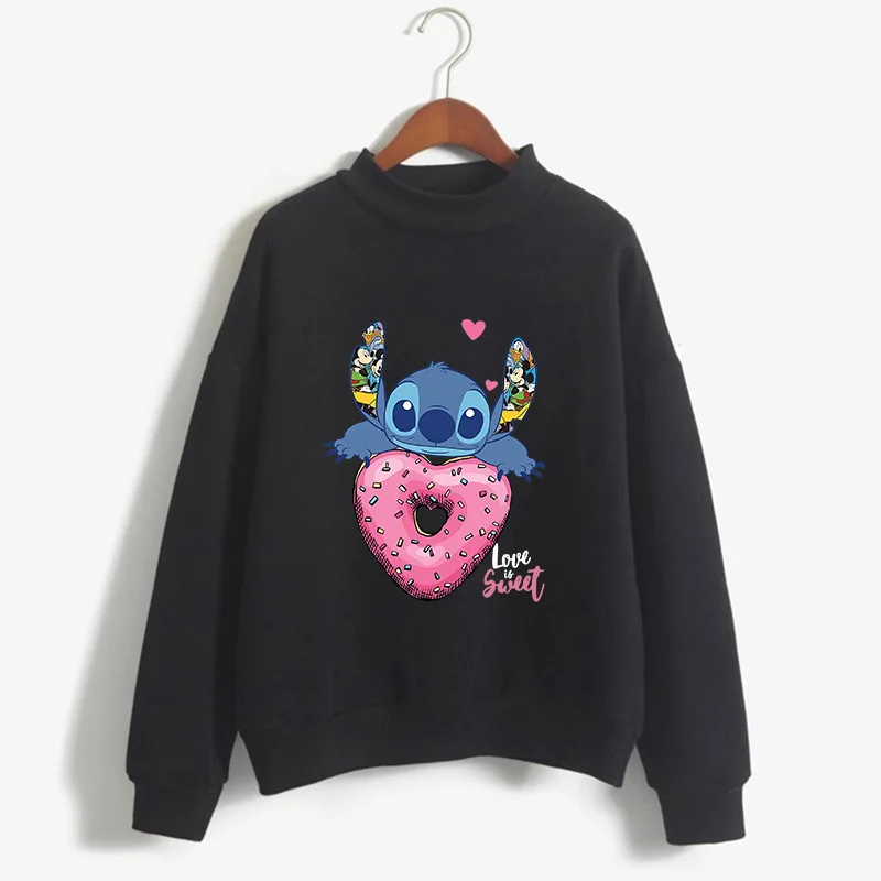 2023 Turtleneck Hoodie Disney Stitch Funny Women Harajuku Cute Lilo and Stitch Anime Sweatshirt Manga Streetwear Hoody Female