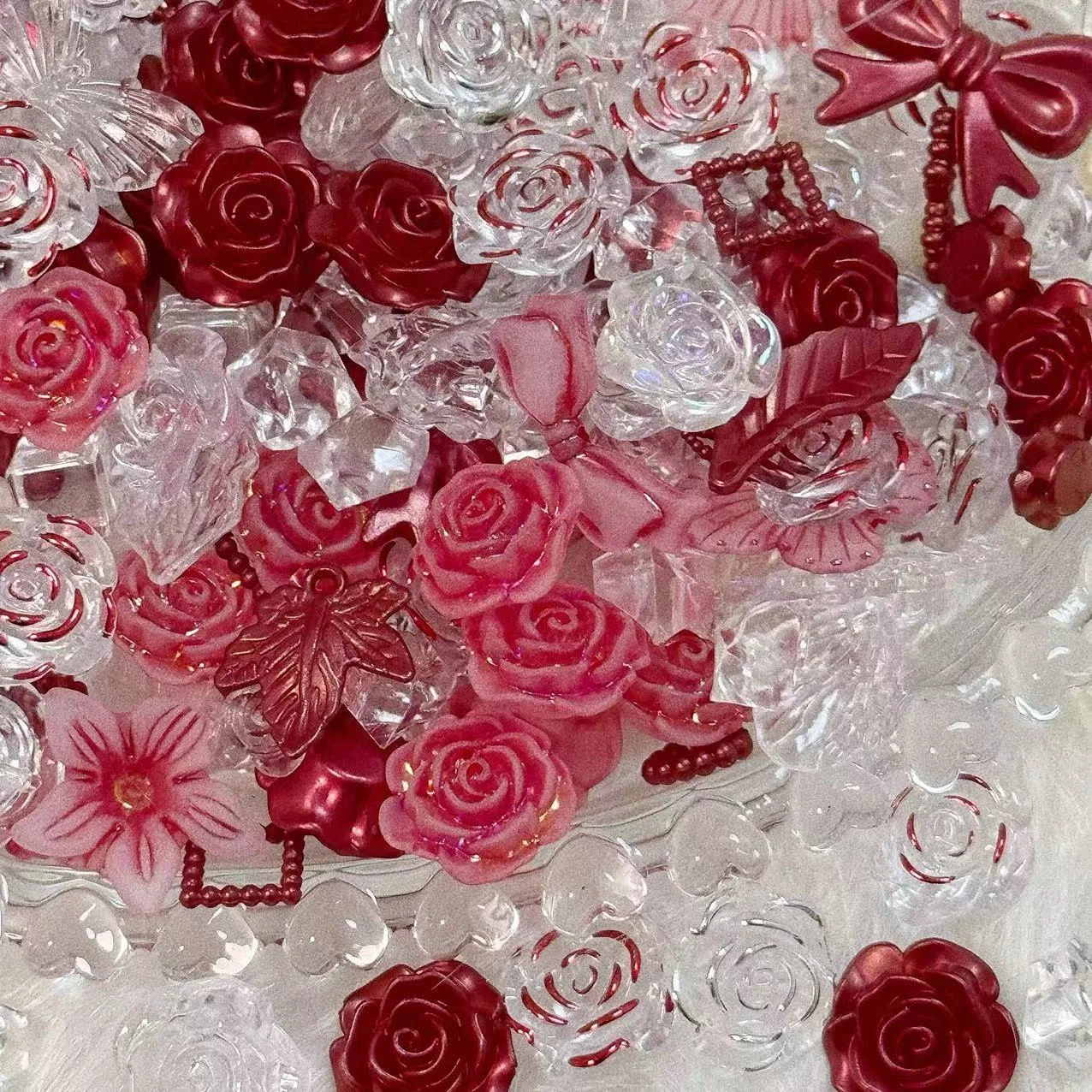 Transparent Red Gold Rim  Color Galaxy Frosted Red Mixed Sle Baroque Side Hole Design Acrylic Faion Jewelry Beads