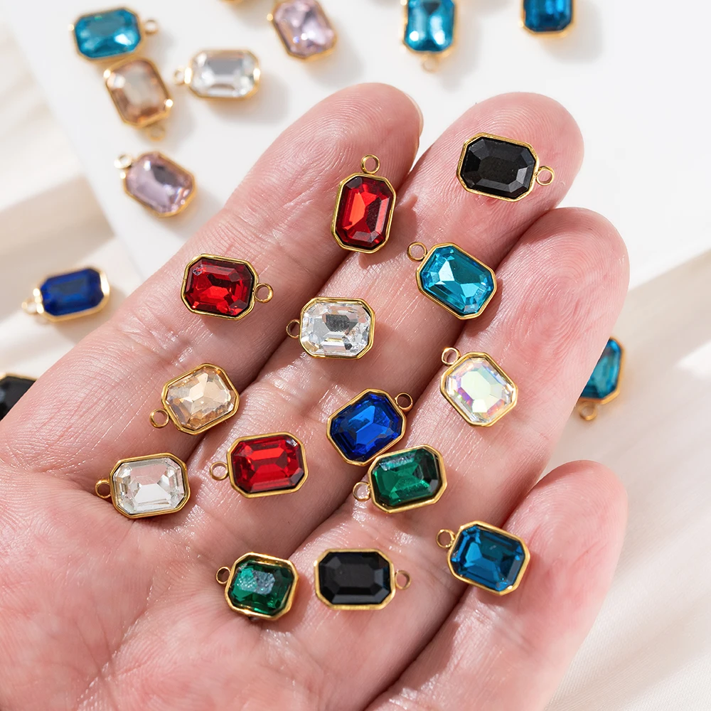 5 Stück rechteckige Anhänger, Perlen, Charms, Kristallanhänger, Strass-Tropfen-Schmuckzubehör für Frauen, DIY-Halskette, Schmuckherstellung – Detail 3