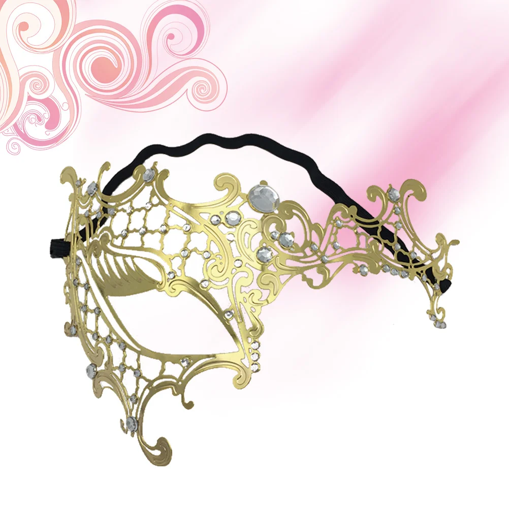 

Venetian Mask Rhinestone Metal Half Face Mask Cosplay Costume Accessory for Halloween Carnival Masquerade (Golden)