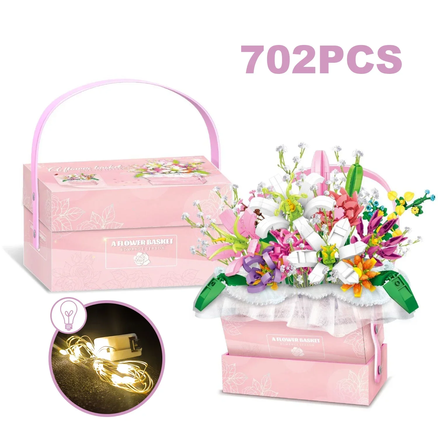 Flower Gift Box Building Blocks Diy Bouquetr Basket Flower Immortal Rose Assembly Bricks Home Decor Romantic Gift for Grils