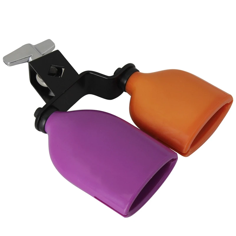 

Двухцветный колокольчик Cowbell для барабанного комплекта высоких и низких оттенков, Набор колокольчиков с двойным креплением, перкуссионные инструменты среднего размера, фиолетовый и оранжевый