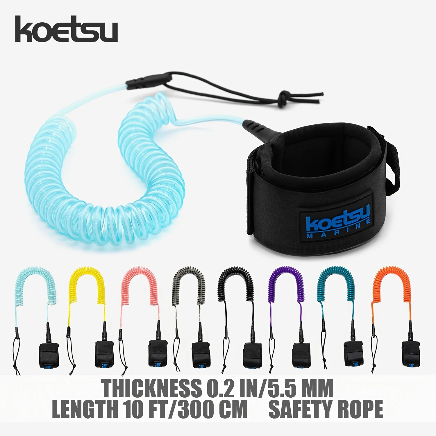 Durable TPU Paddle Board Leash with Comfortable Ankle Strap, 10FT