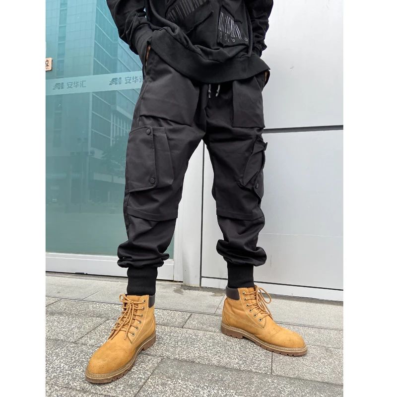 

Модные осенне-зимние черные трендовые брюки Techwear повседневные брюки с большими карманами брюки-карго мужские Слаксы