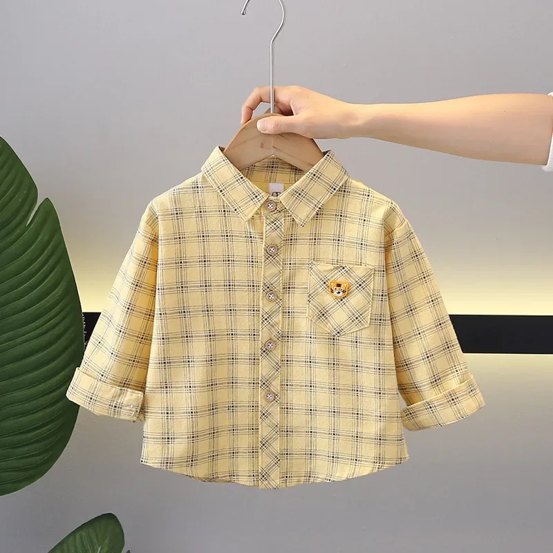 Baby Boys Spring Plaid Shirt Thin Long Sleeve Cotton Top Trendy Open Cardigan New Hot Sale Of The Season Children's Clothing Bab