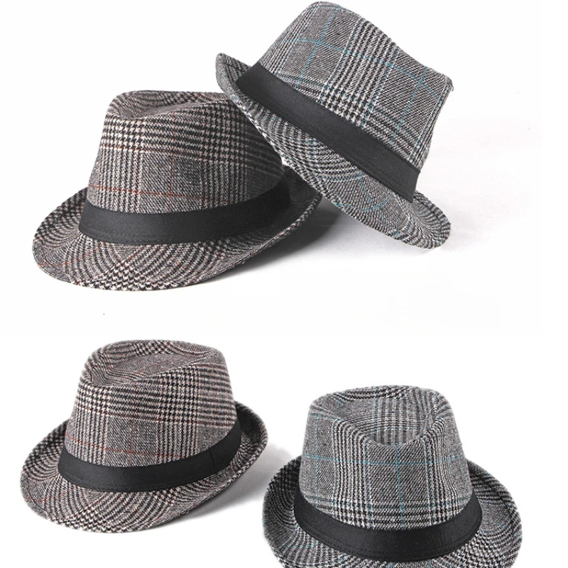 

Autumn and Winter New Korean Version of Men's Woolen Jazz Hat British Checked Top Hat Women's Casual Hat