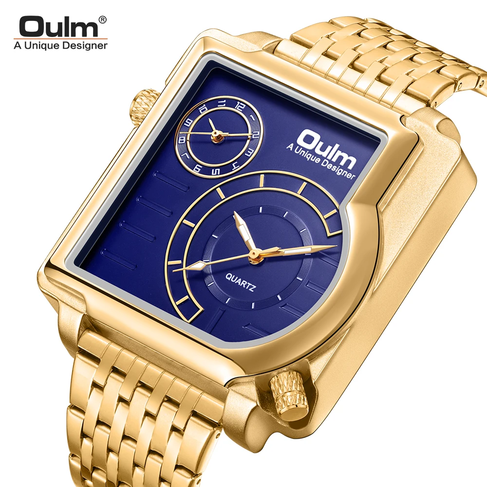 

Oulm Men Watch Luxury Golden Wristwatch Stainless Steel Watches Quartz Clock Square Dial Business Male Reloj Relogio Masculino