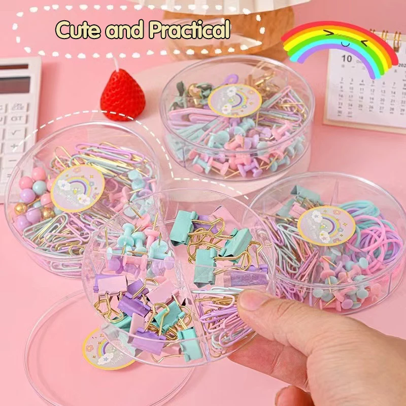 Color Paper Clip Long Tail Clip Push Pin Four Grid Box Office Combination Set I-shaped Nail Boat Shaped Needle