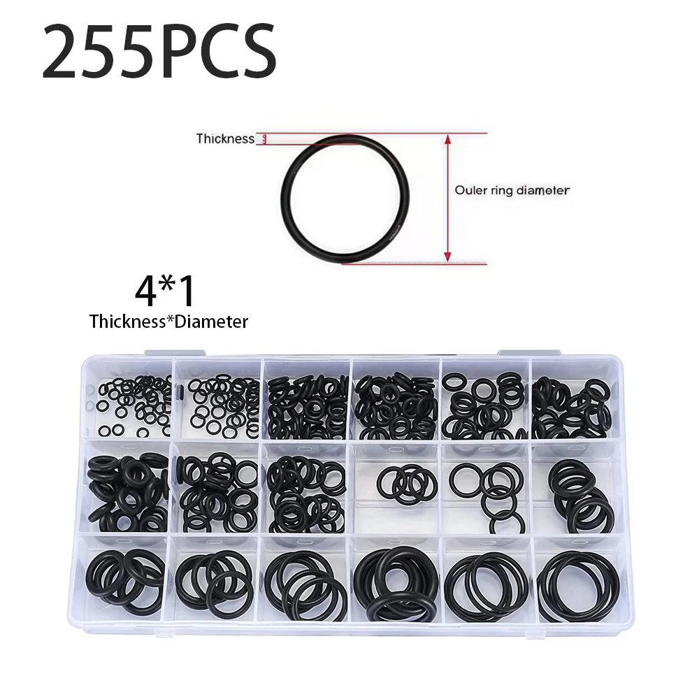 255pcs Rubber O Rings Kit 18 Size Metric NBR Washer Gasket Sealing Assortment Kit Plumbing Faucet Automotive Air Gas