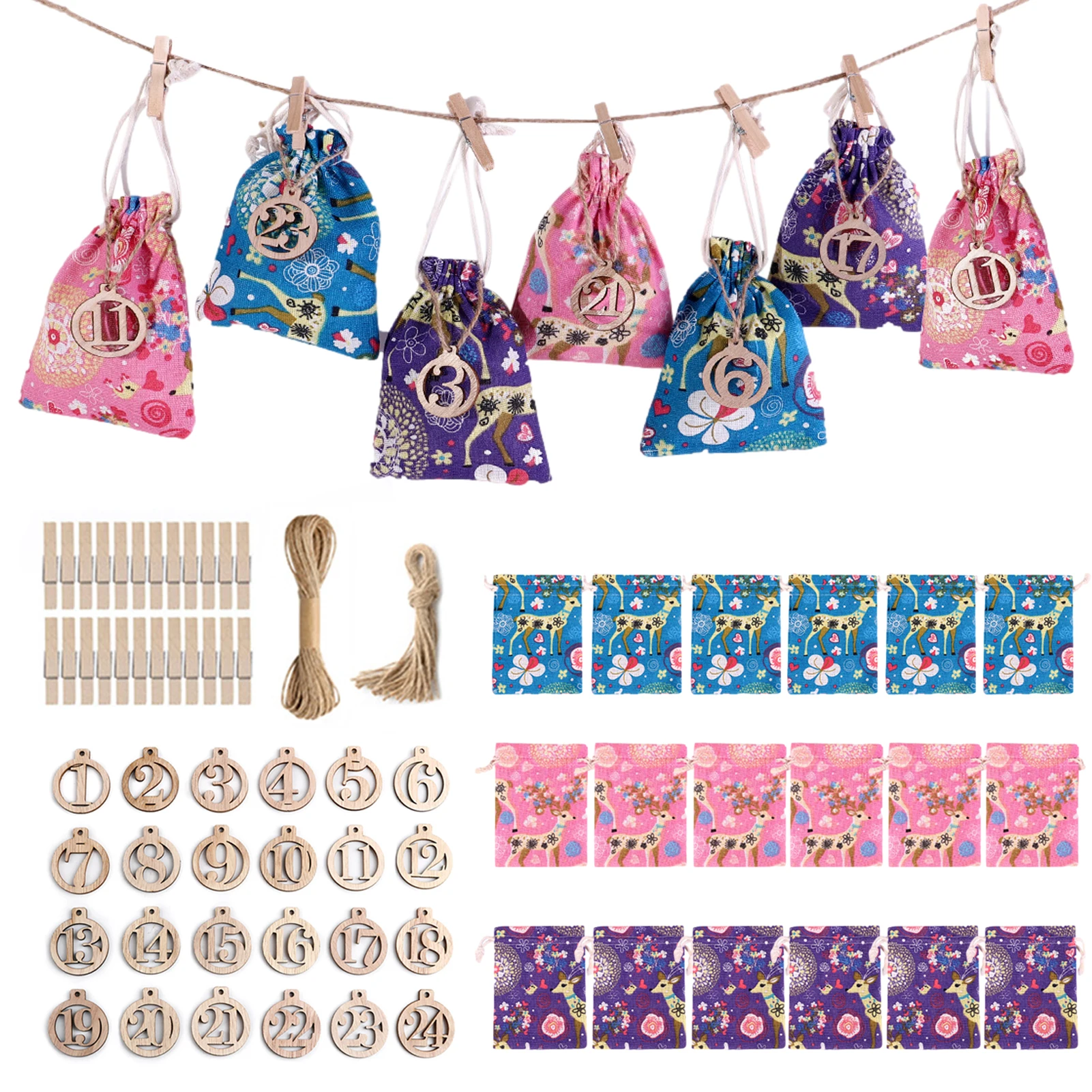 24 Giorni Fai Da Te Calendario Dell'Avvento Mestiere Natale Conto Alla Rovescia Sacchetto Regalo Calendario Dell'Avvento Decorazione Navidad Calendari