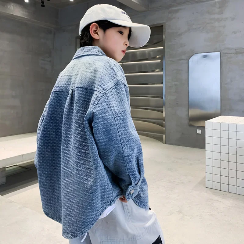 Loose Fit Boys Denim Shirt Jacket Spring Autumn Korean Style Children's Clothing Cool Trendy Top for Boys Toddler Kids